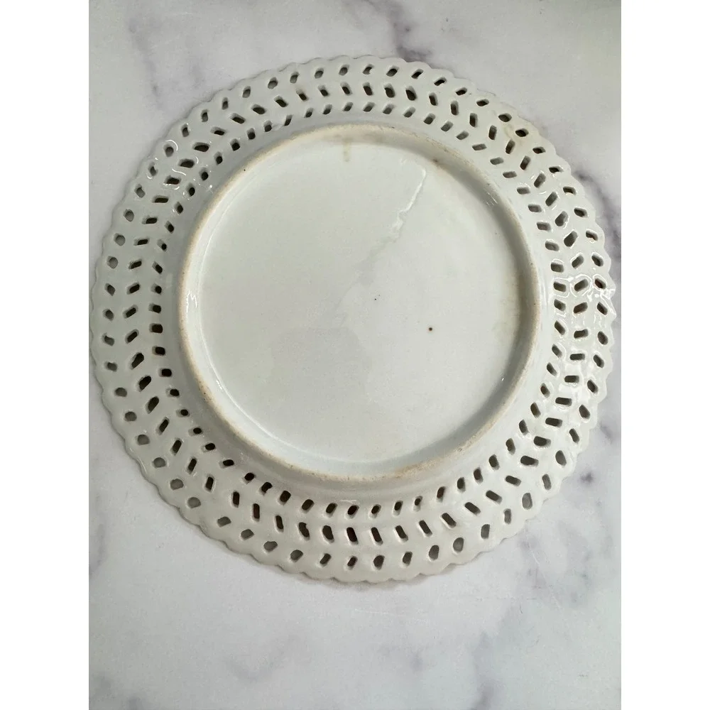 Vintage Reticulated Porcelain Floral Plate Pink Hydrangea Gold Gilt 8.5 Inch